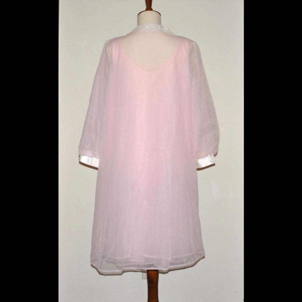 Vintage Sears Peignoir Set Size Small 32-34 Pink & White Short Nightie & Robe - Picture 2 of 15